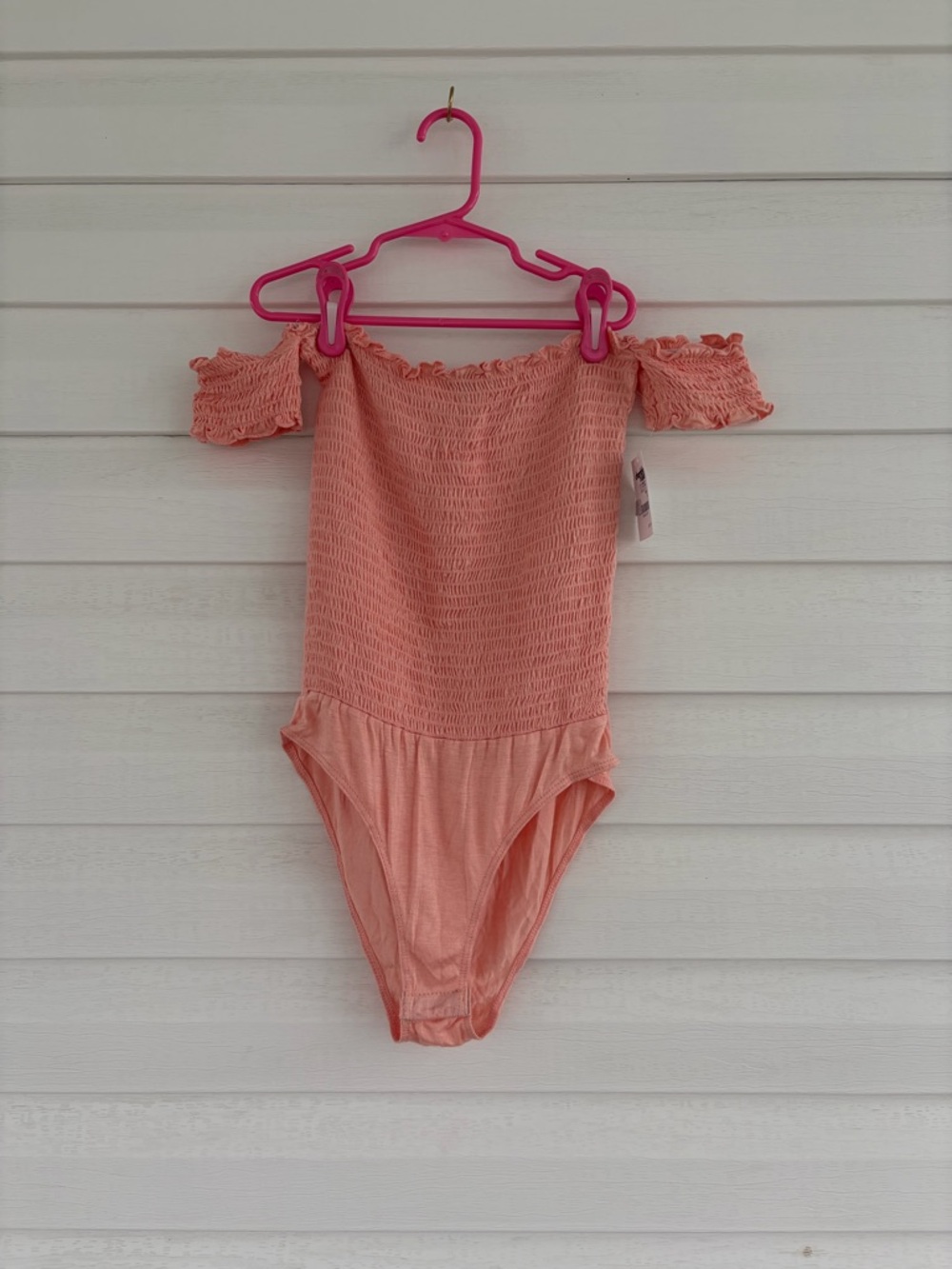 Charlotte Russe Coral Off-Shoulder Bodysuit